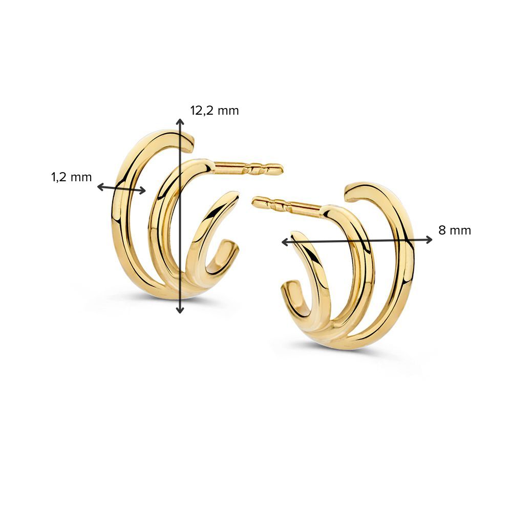 Pendientes de oro amarillo de 14K – Tres anillos en un diseño