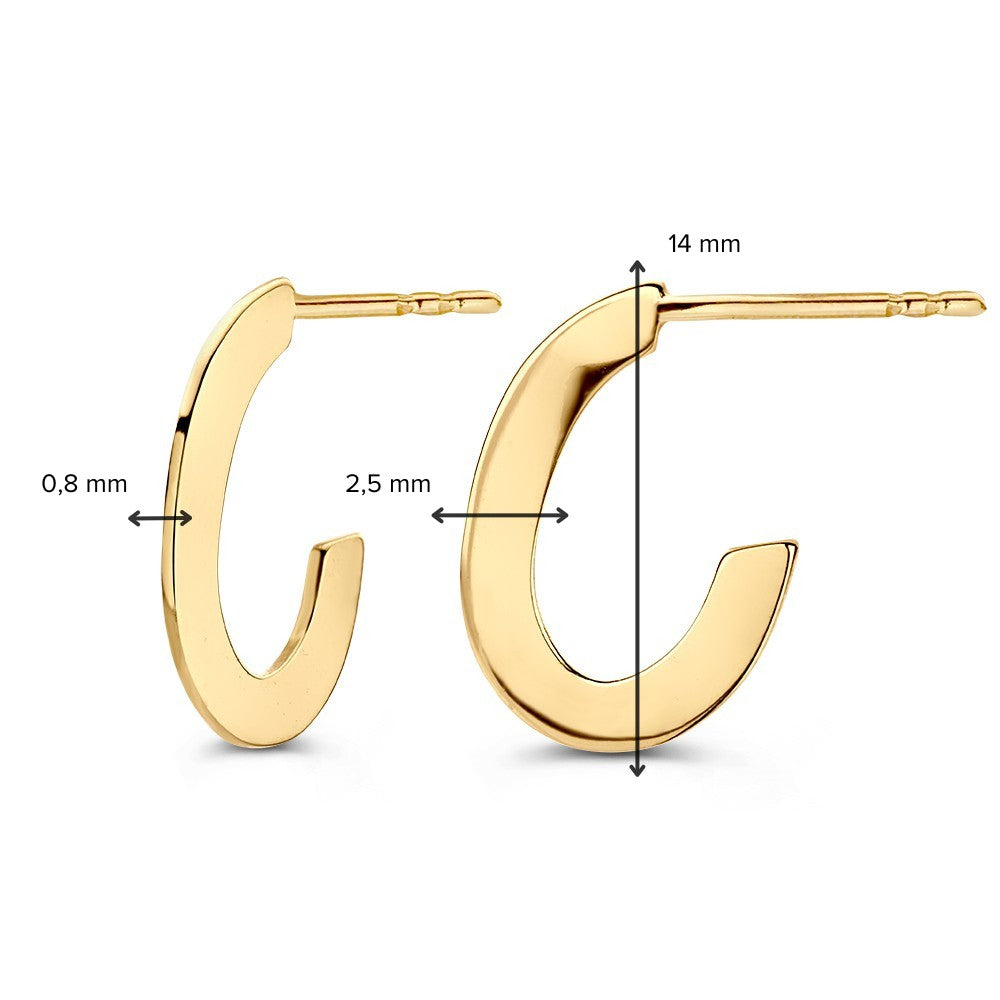 Aros Ovalados de Oro Amarillo con Diseño Plano y Elegante en 14 Quilates