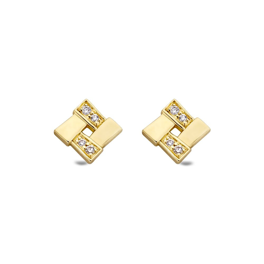 Pendientes de oro amarillo de 14 quilates con diamantes, en forma cuadrada.
