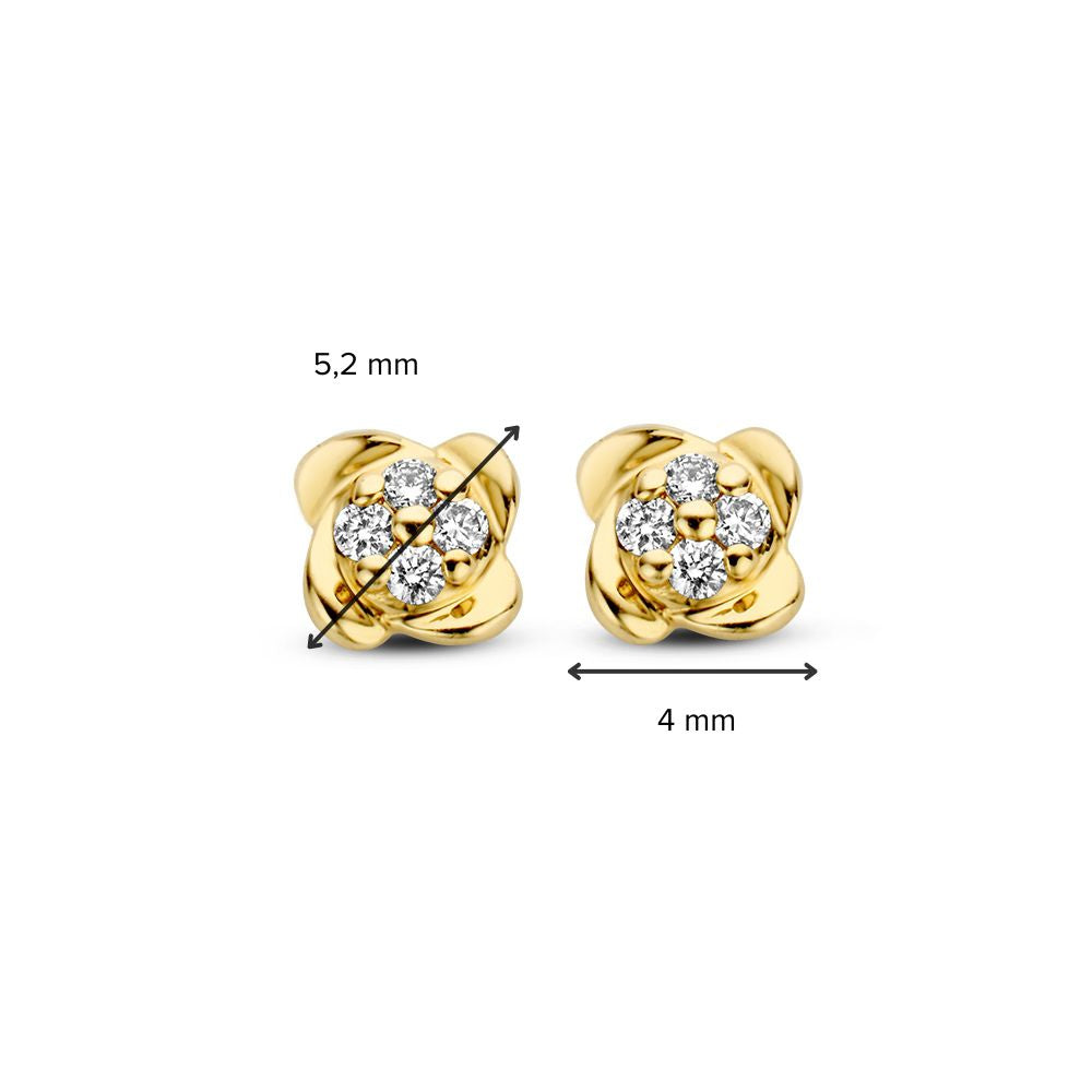 Pendientes de oro amarillo en diseño de flor con diamantes en oro de 14 quilates