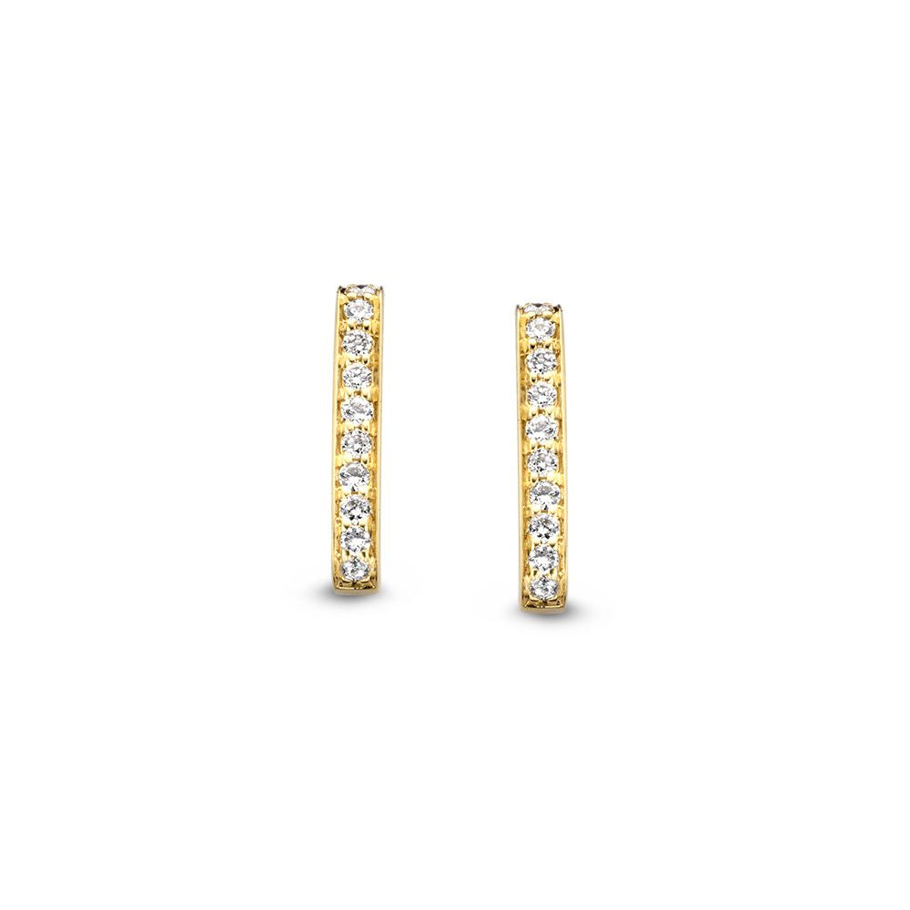 Pendientes de barra en oro amarillo de 14 quilates con diamantes.