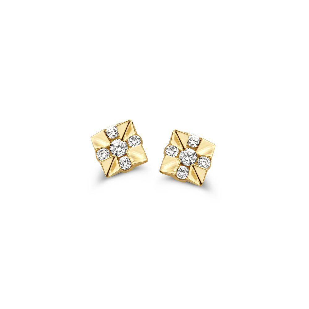 Pendientes de oro amarillo de 14 quilates con diamantes, en forma cuadrada y diseño elegante.