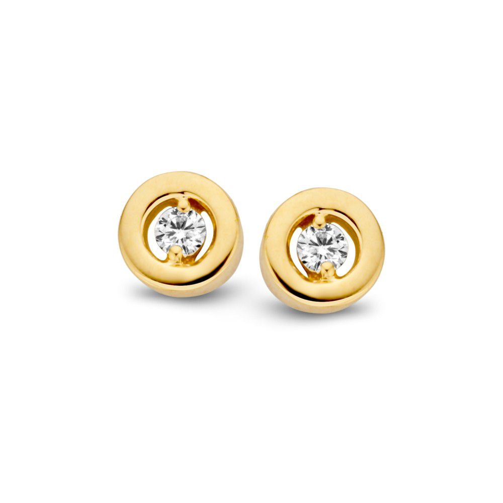 Pendientes de oro amarillo con brillante en engaste ajustado de 14 quilates.