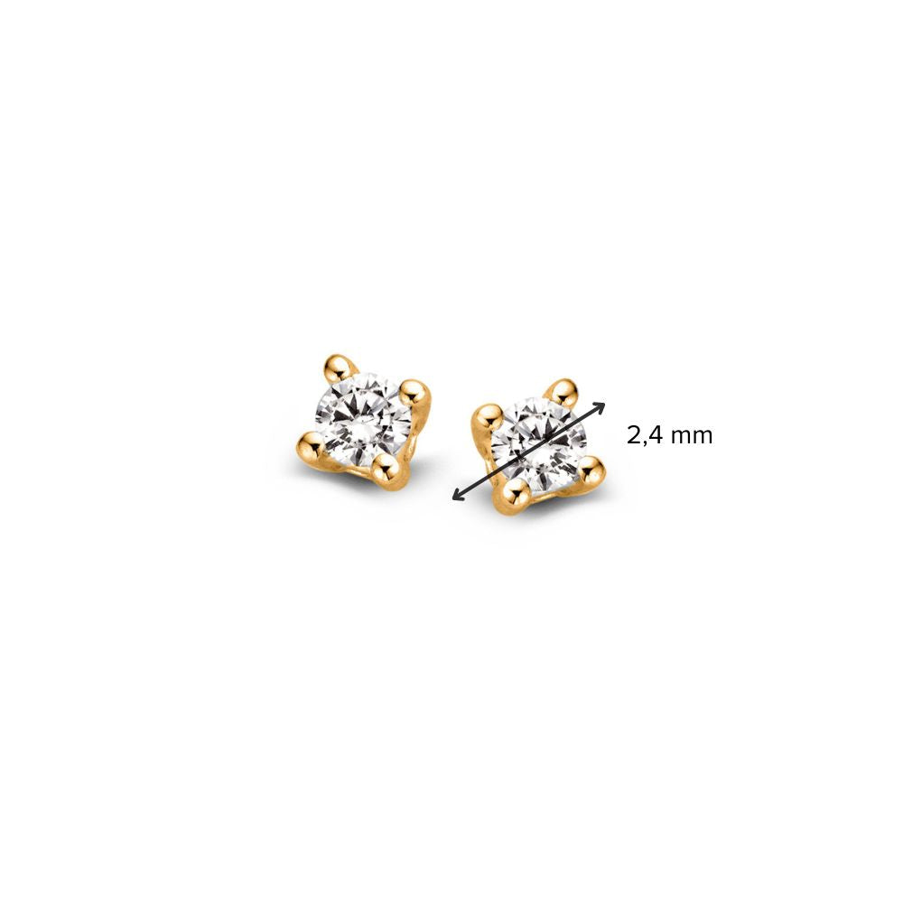 Pendientes de botón de oro amarillo solitario con 2x 0,05 crt diamante – 14 quilates de oro