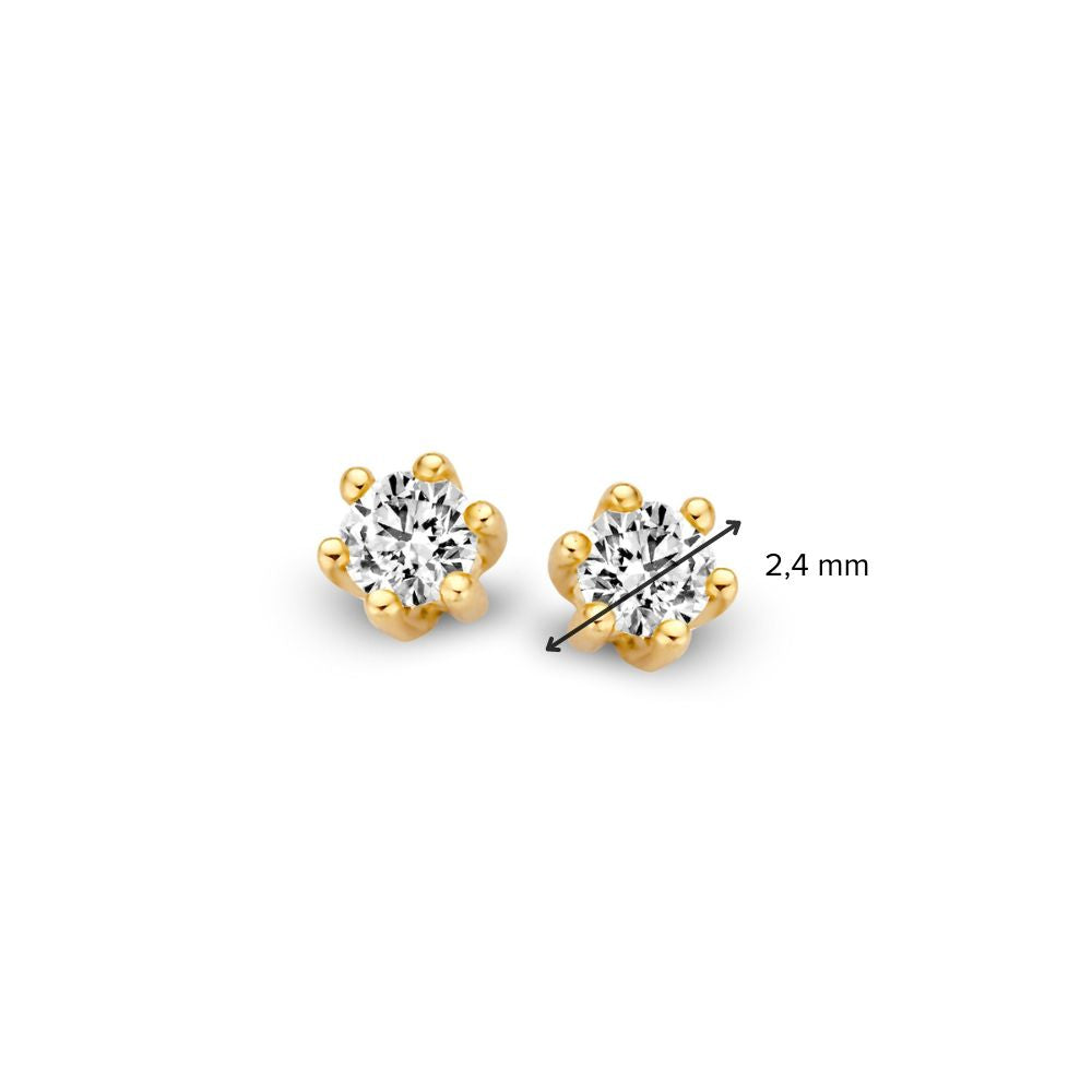 Pendientes de solitario en oro amarillo con brillante en engaste de seis garras – 14 quilates de oro