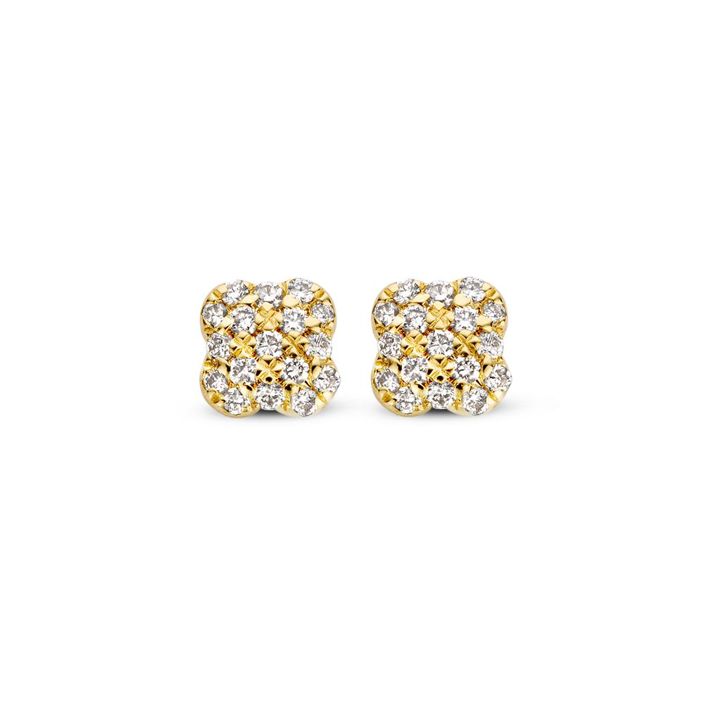 Pendientes en forma de flor de oro amarillo con diamantes de 0,11 crt.