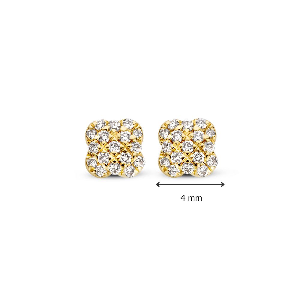 Pendientes de oro amarillo en forma de flor con diamante de 0,11 crt.