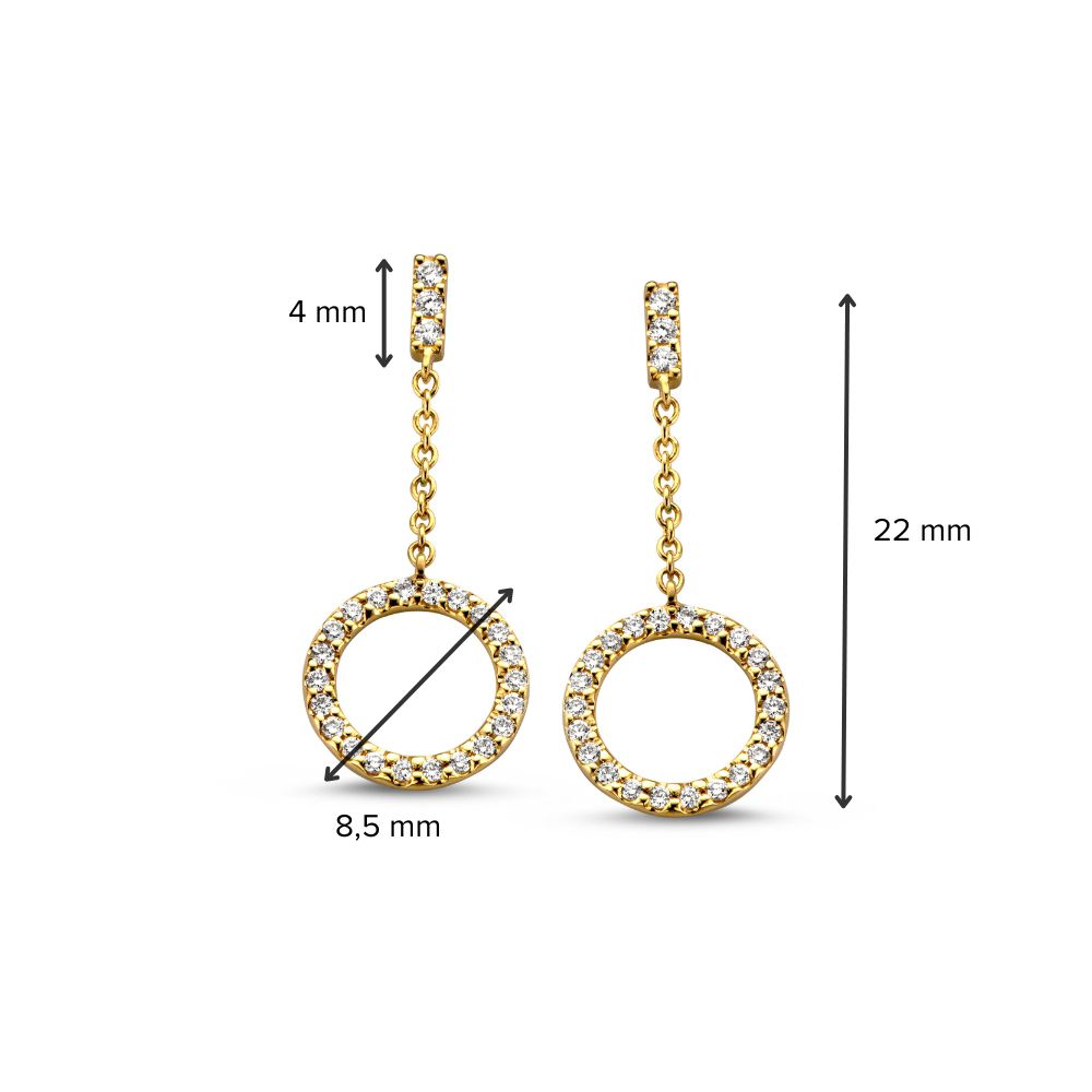 Pendientes de oro amarillo con colgantes de diamantes de 0,12 crt