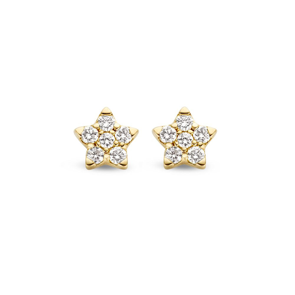 Pendientes de estrella en oro amarillo con diamantes de 0,16 crt.