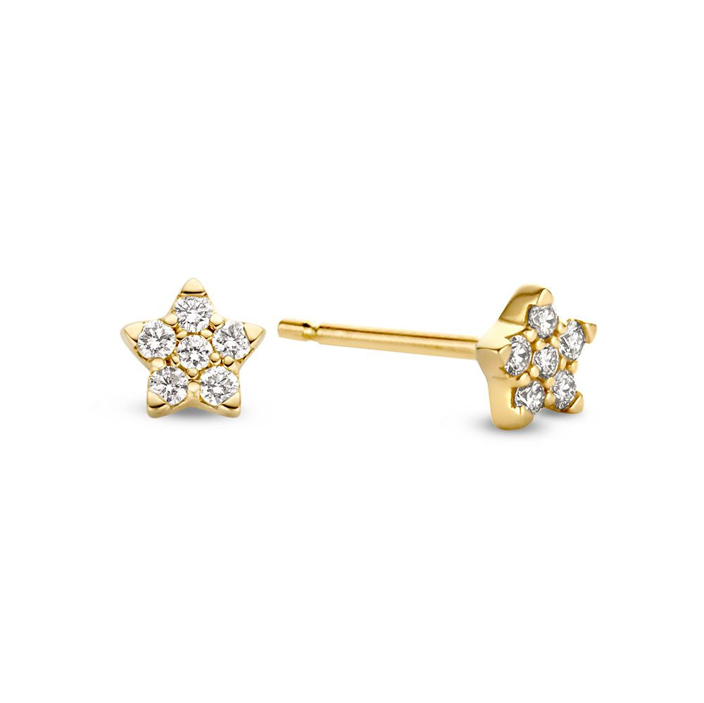 Pendientes de oro amarillo en forma de estrella con diamante de 0,16 crt
