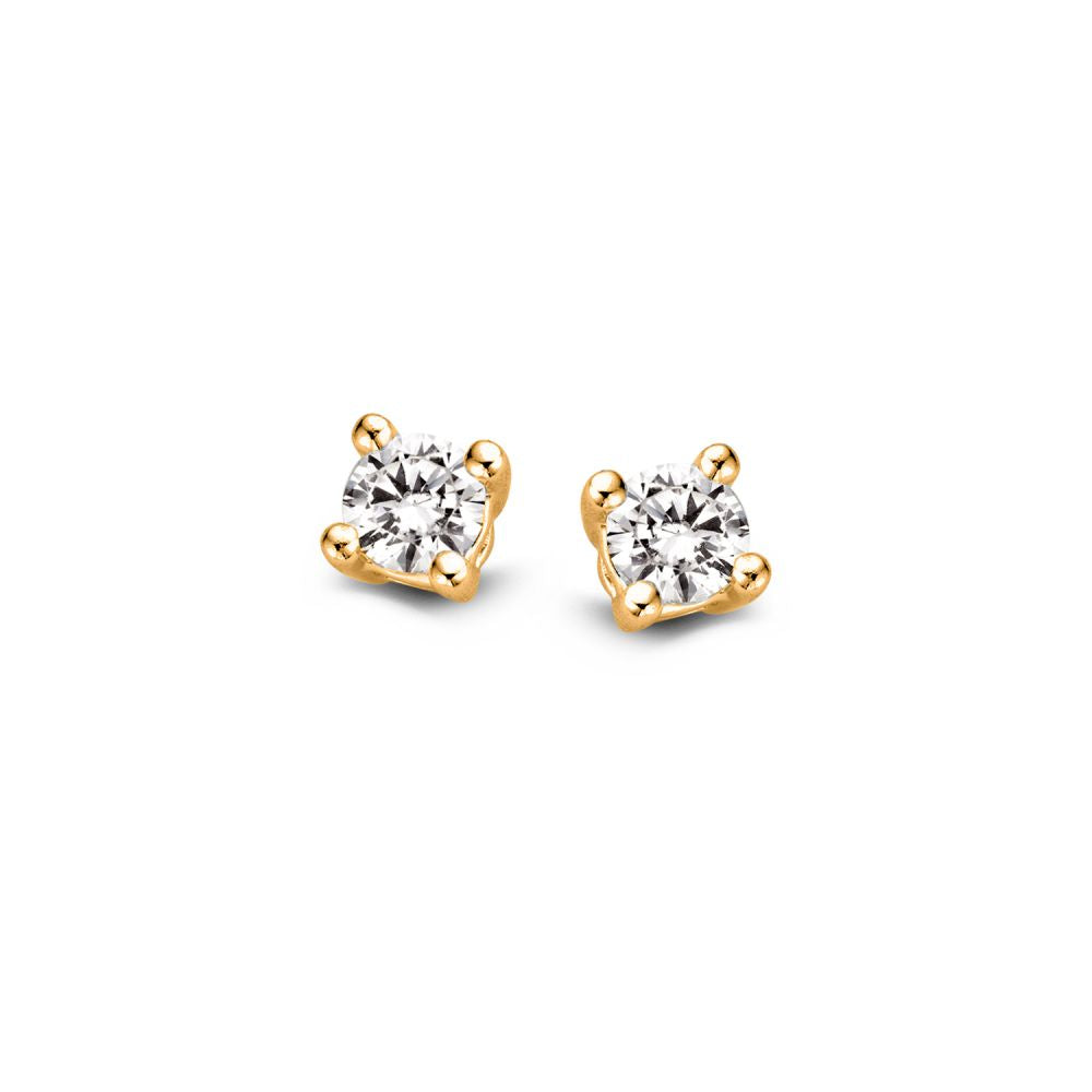 Pendientes de solitario en oro amarillo con dos diamantes de 0,10 crt, diseño refinado y atemporal.