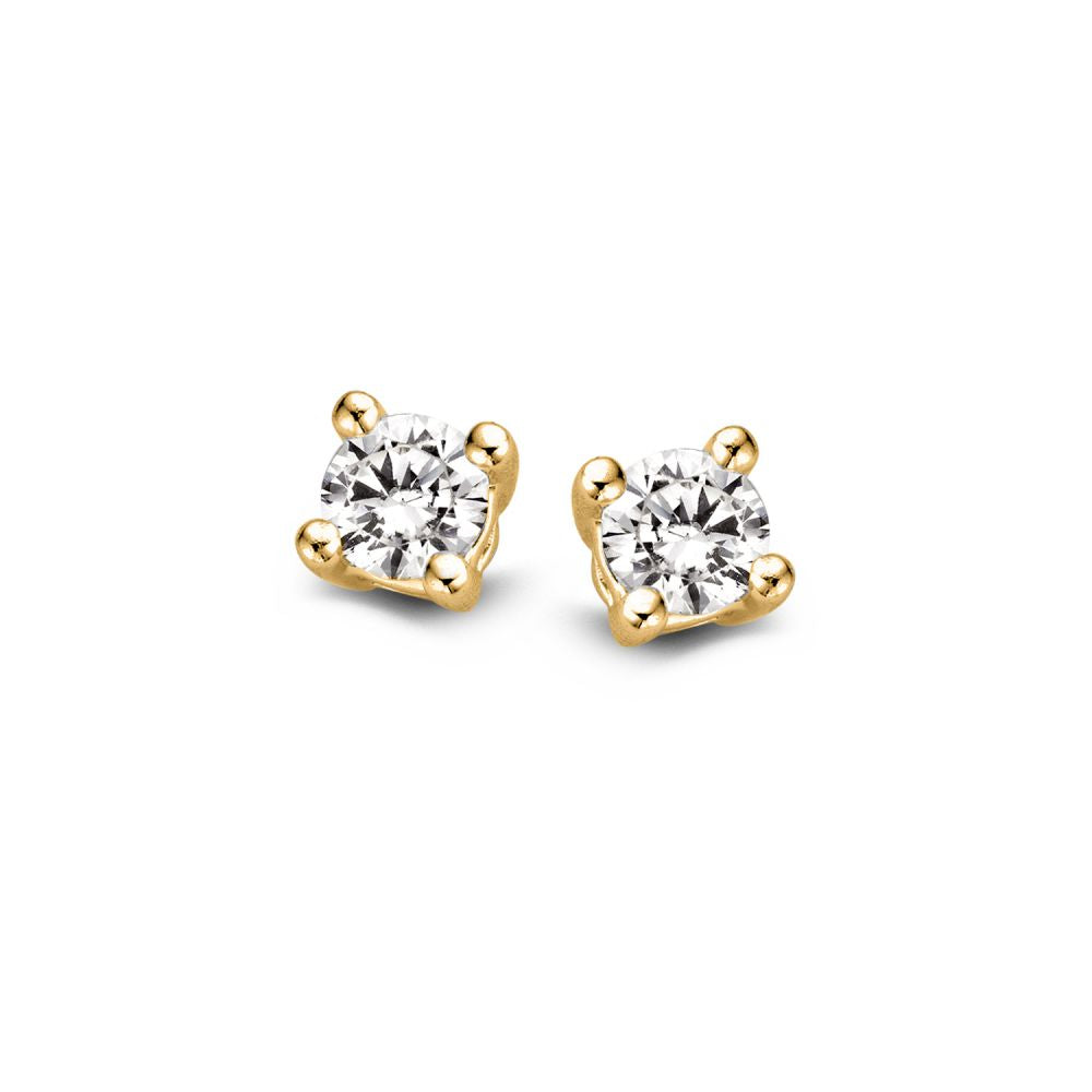 Pendientes de oro amarillo con dos diamantes de 0,16 crt en engaste de cuatro garras.