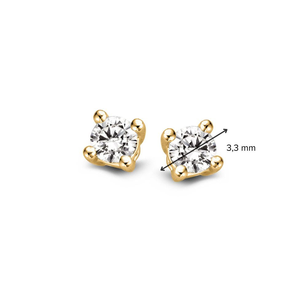Pendientes de botón de oro amarillo con 2 diamantes de 0,16 crt.