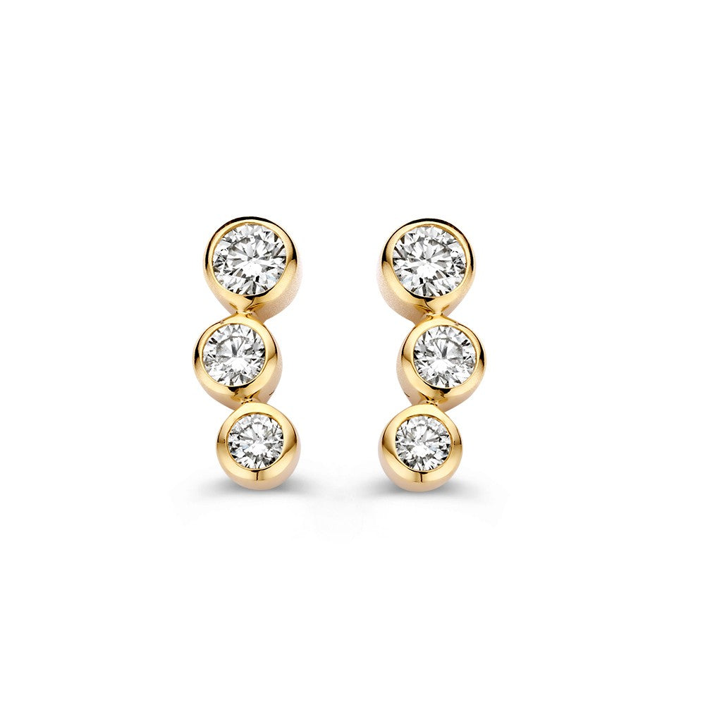 Pendientes de oro amarillo de 14k con tres diamantes de corte brillante de 0.34 ct.