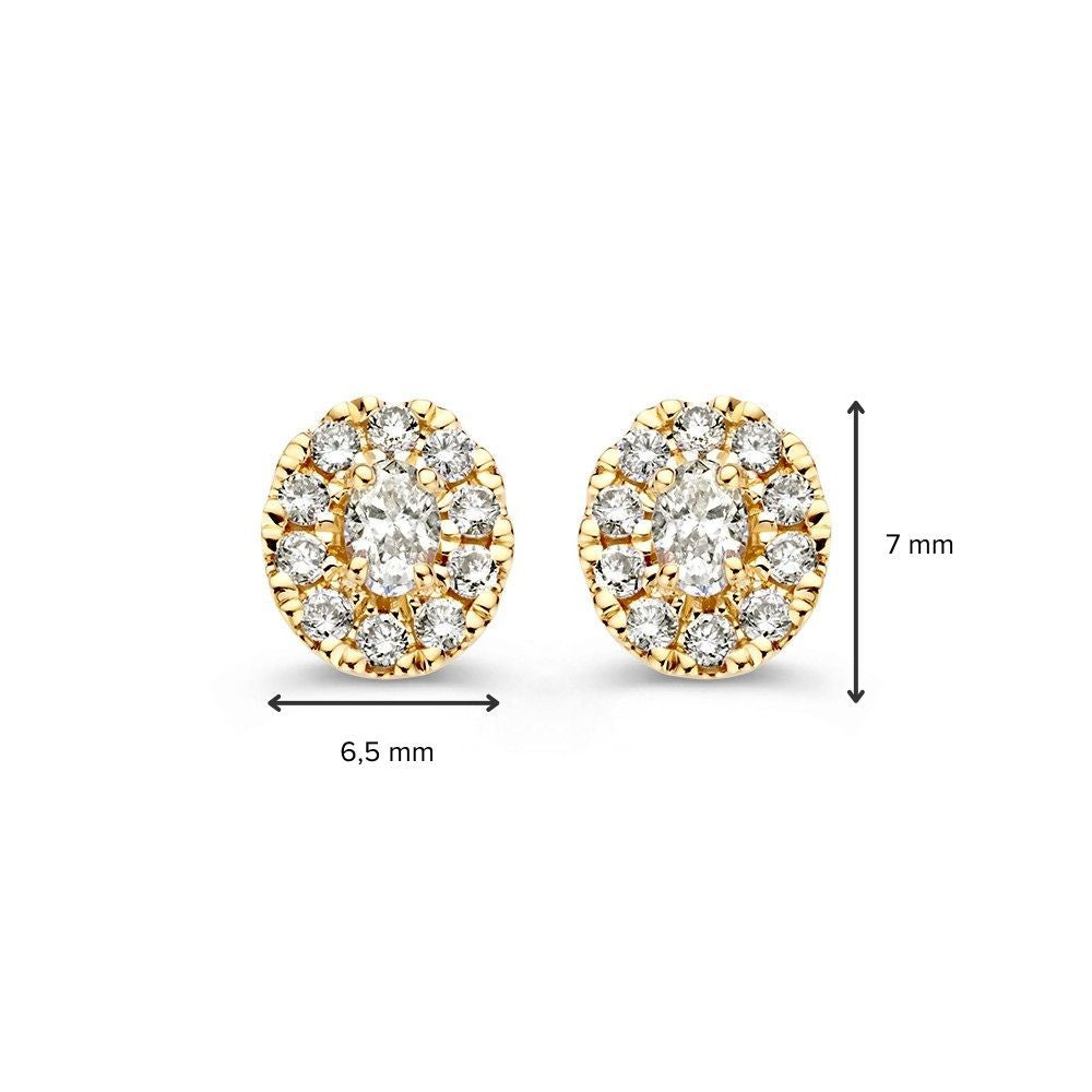 Pendientes de halo de diamantes en oro amarillo de 14k con piedra central en corte ovalado