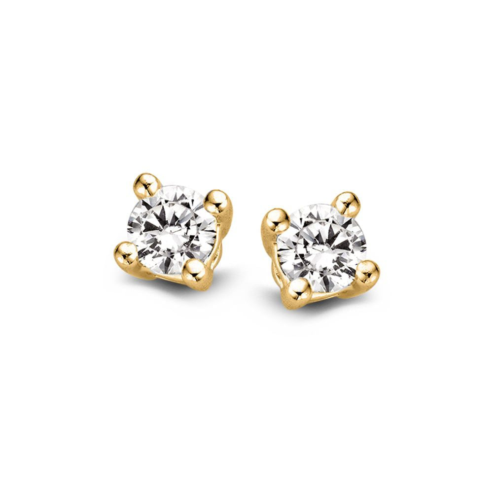 Pendientes de oro amarillo con dos diamantes de 0,20 crt, diseño solitario.