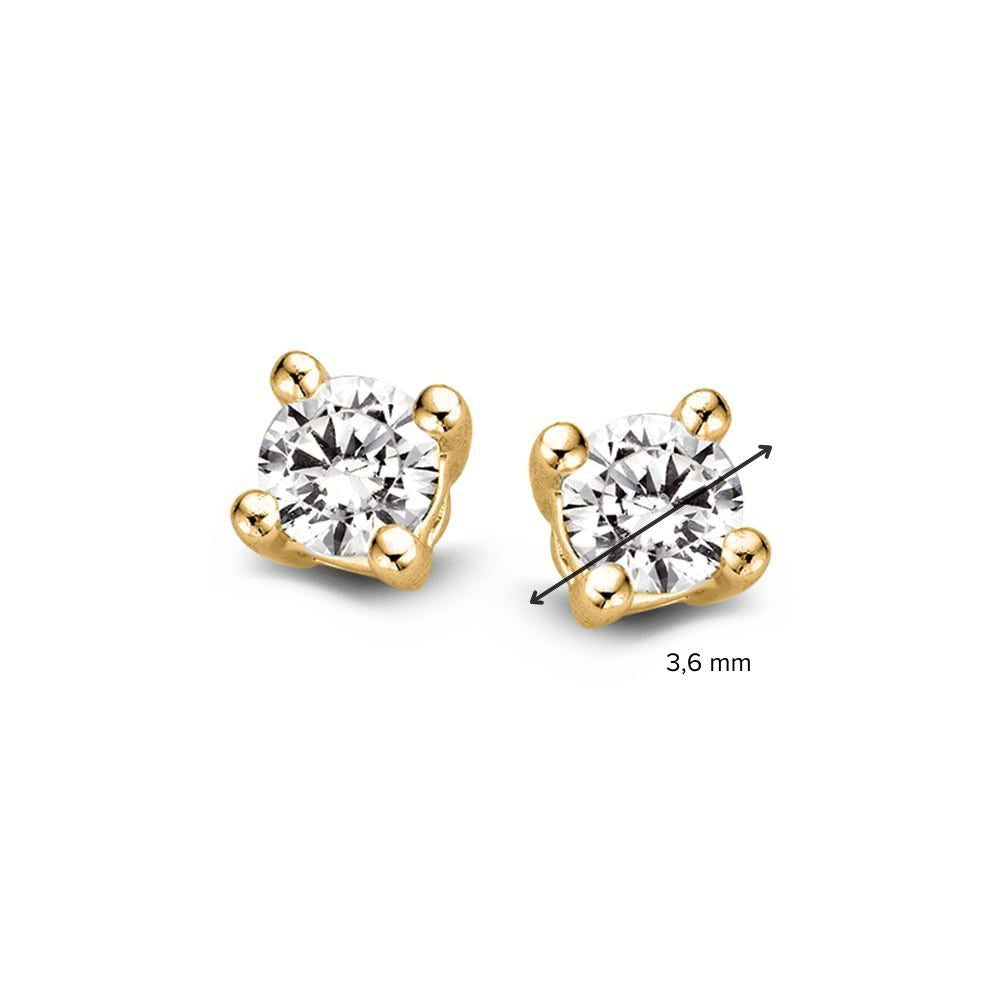 Pendientes de botón de oro amarillo con 2 diamantes de 0,20 crt