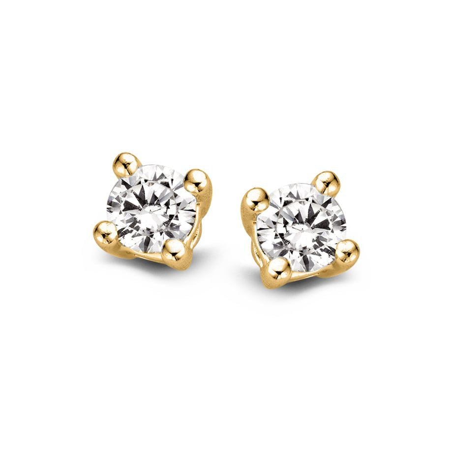 Pendientes de oro amarillo con dos diamantes de 0,25 crt, diseño solitario.