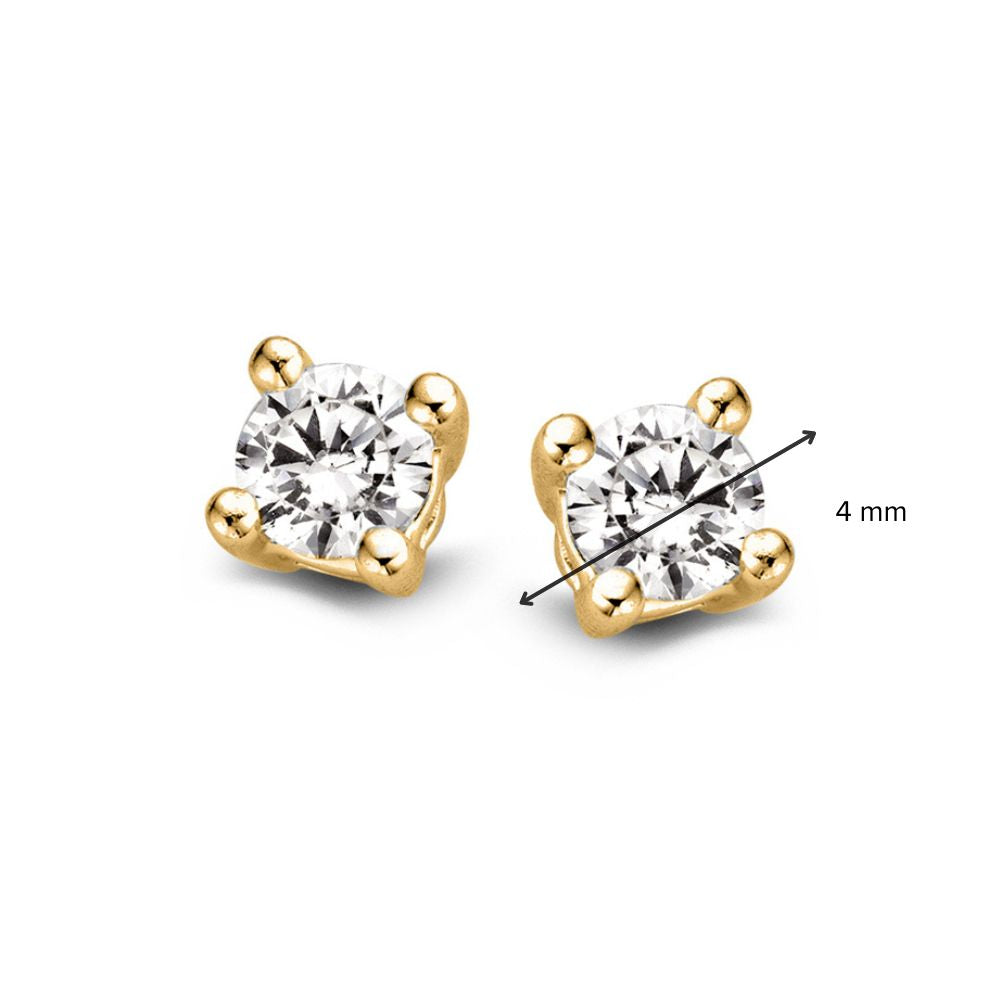 Pendientes de botón de oro amarillo con 2 diamantes de 0,25 crt