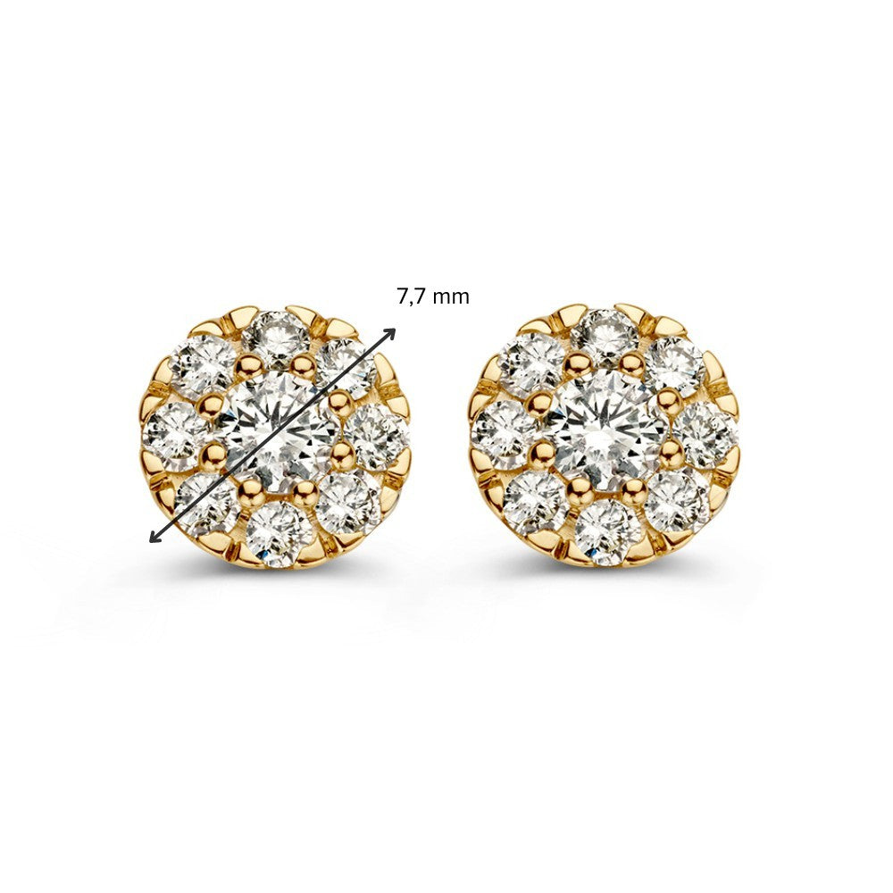 Pendientes de botón en oro amarillo con diamante en engaste de entorno – 0,80 crt