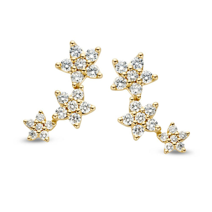 Geelgouden Oorhangers met Drie Sterren en Diamanten – 1,05 crt.