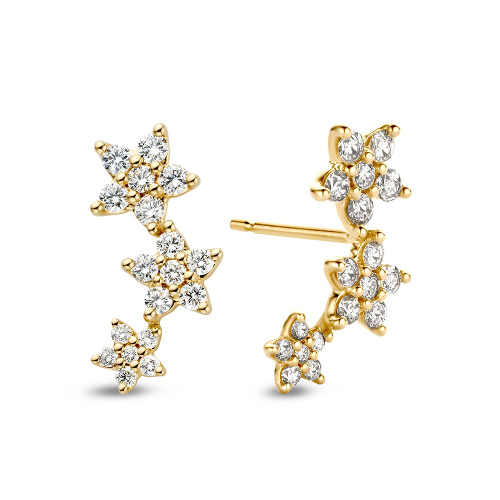 Aros de oro amarillo con tres estrellas y diamantes – 1,05 crt.