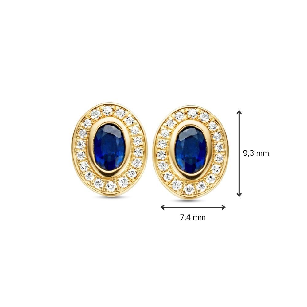 Pendientes de oro amarillo con zafiros azules y diamantes – 0,15 crt