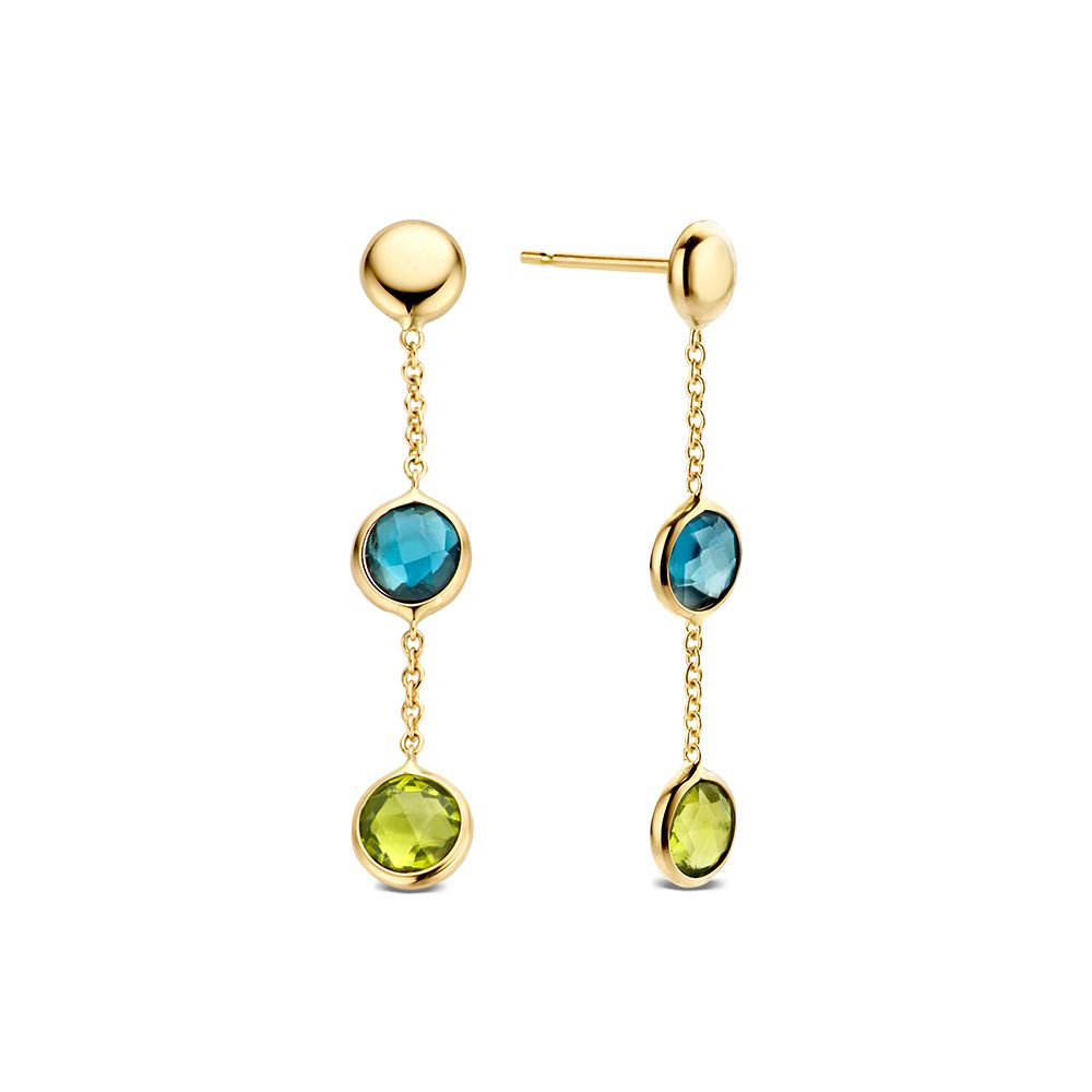 Aros de oro amarillo con topacio y peridoto – piedras multicolor