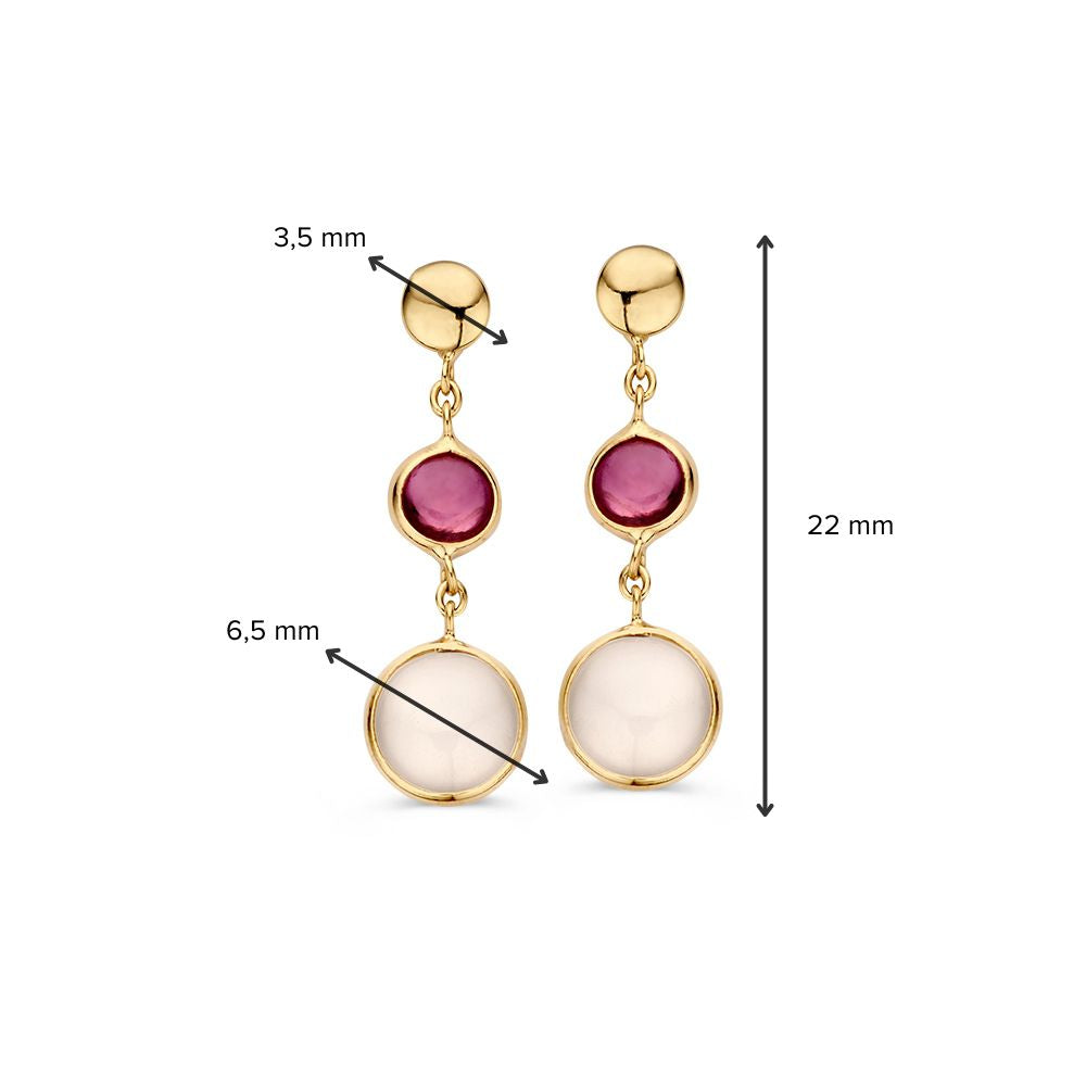 Pendientes de oro elegantes con rubí y piedra de luna – piedras preciosas multicolor para de mujer