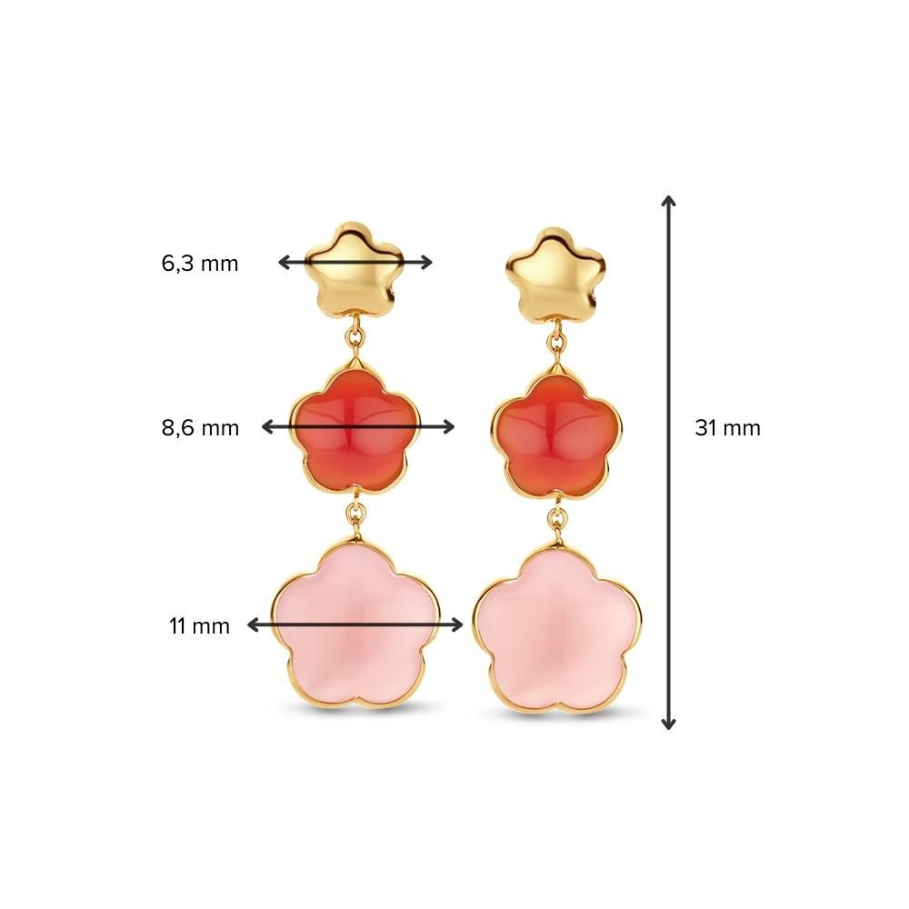 Aros de oro amarillo con carneola y calcedonia en forma de flor – Joyería multicolor