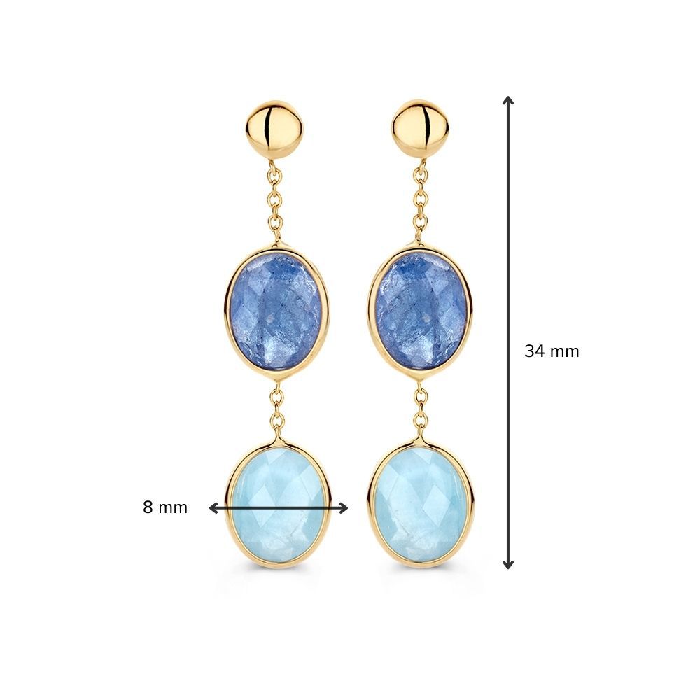 Aros de oro amarillo con aguamarina y tanzanita - Lujosas piedras preciosas de color azul