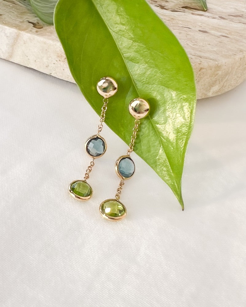 Aros de oro amarillo con topacio y peridoto – piedras multicolor