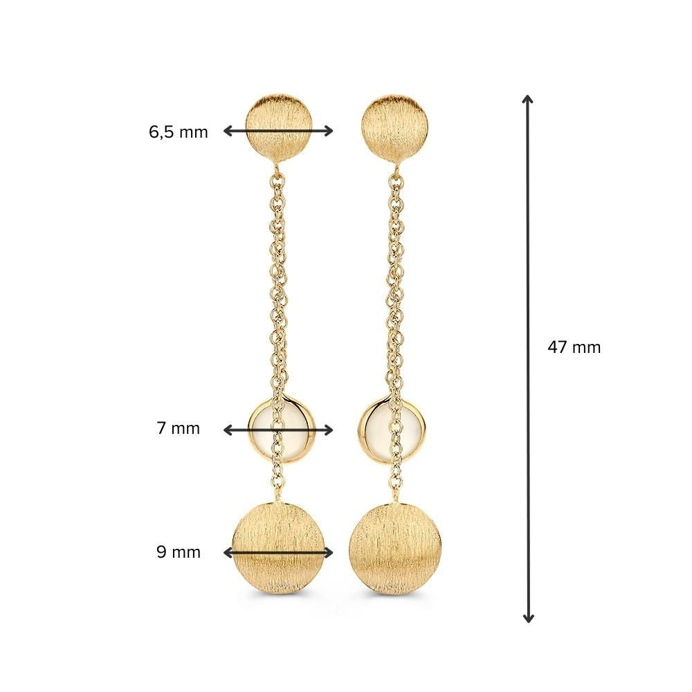 Pendientes de oro amarillo con piedra de luna y colgantes de oro mate - Pendientes juguetones y elegantes