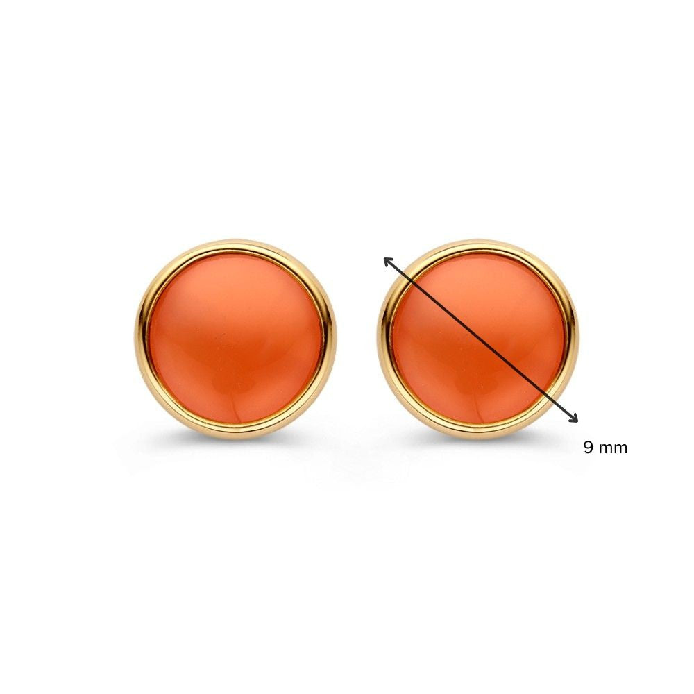Pendientes de oro amarillo con piedra lunar rosa - Pendientes elegantes de mujer
