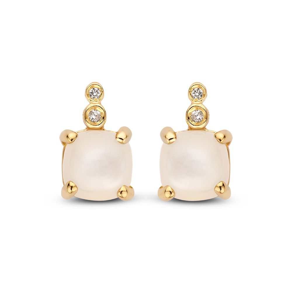 Elegante Oorsieraden met Maansteen en Diamant in 14 Karaat Geelgoud