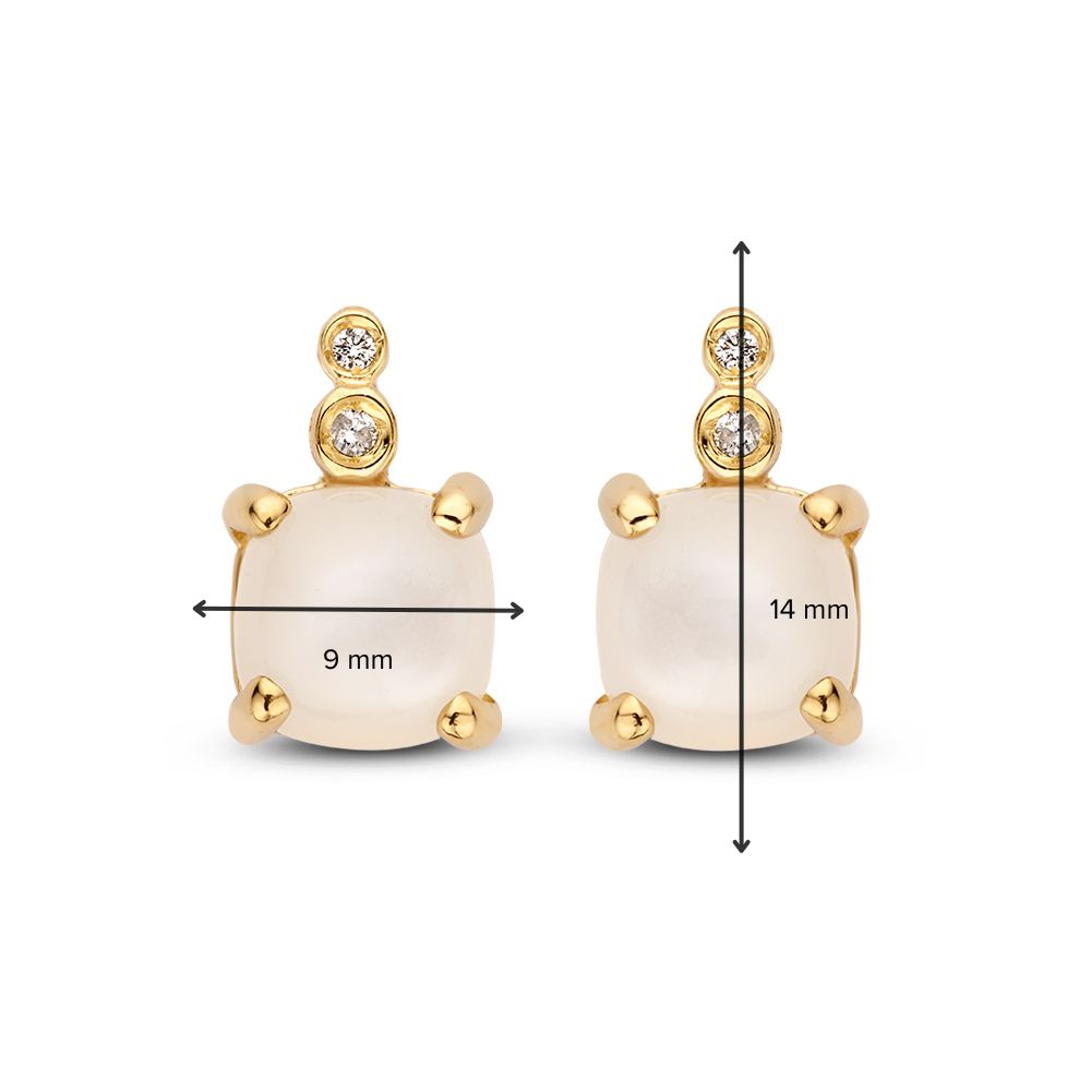 Elegantes Pendientes con Piedra de Luna y Diamante en Oro Amarillo de 14 Quilates