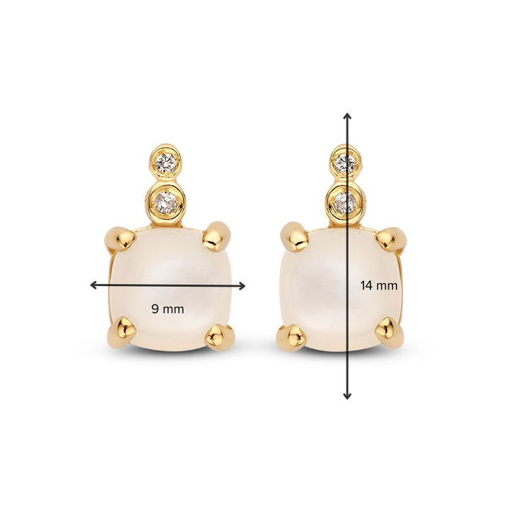 Elegante Oorsieraden met Maansteen en Diamant in 14 Karaat Geelgoud