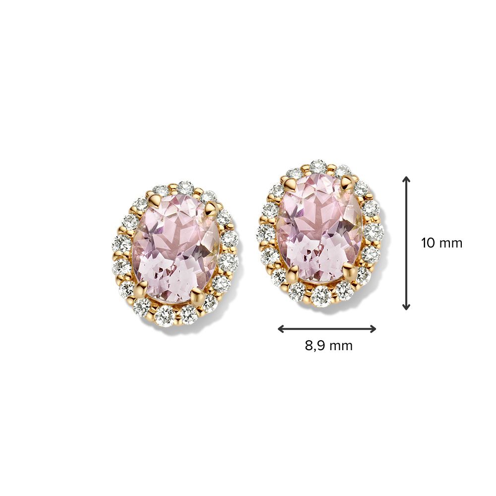 Pendientes de oro amarillo con morganita y diamante de 14 quilates