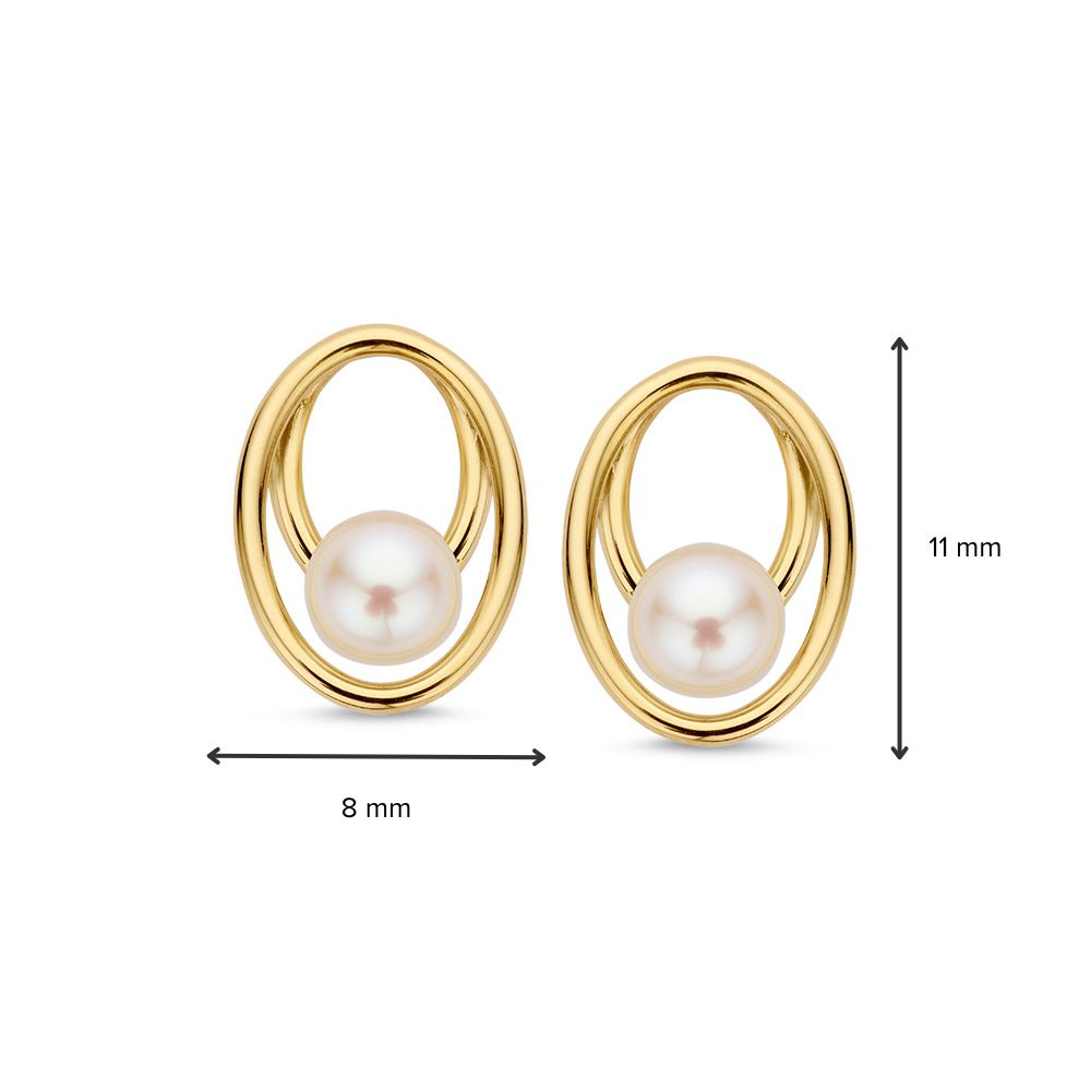 Pendientes de oro amarillo con perlas en diseño juguetón 14 quilates