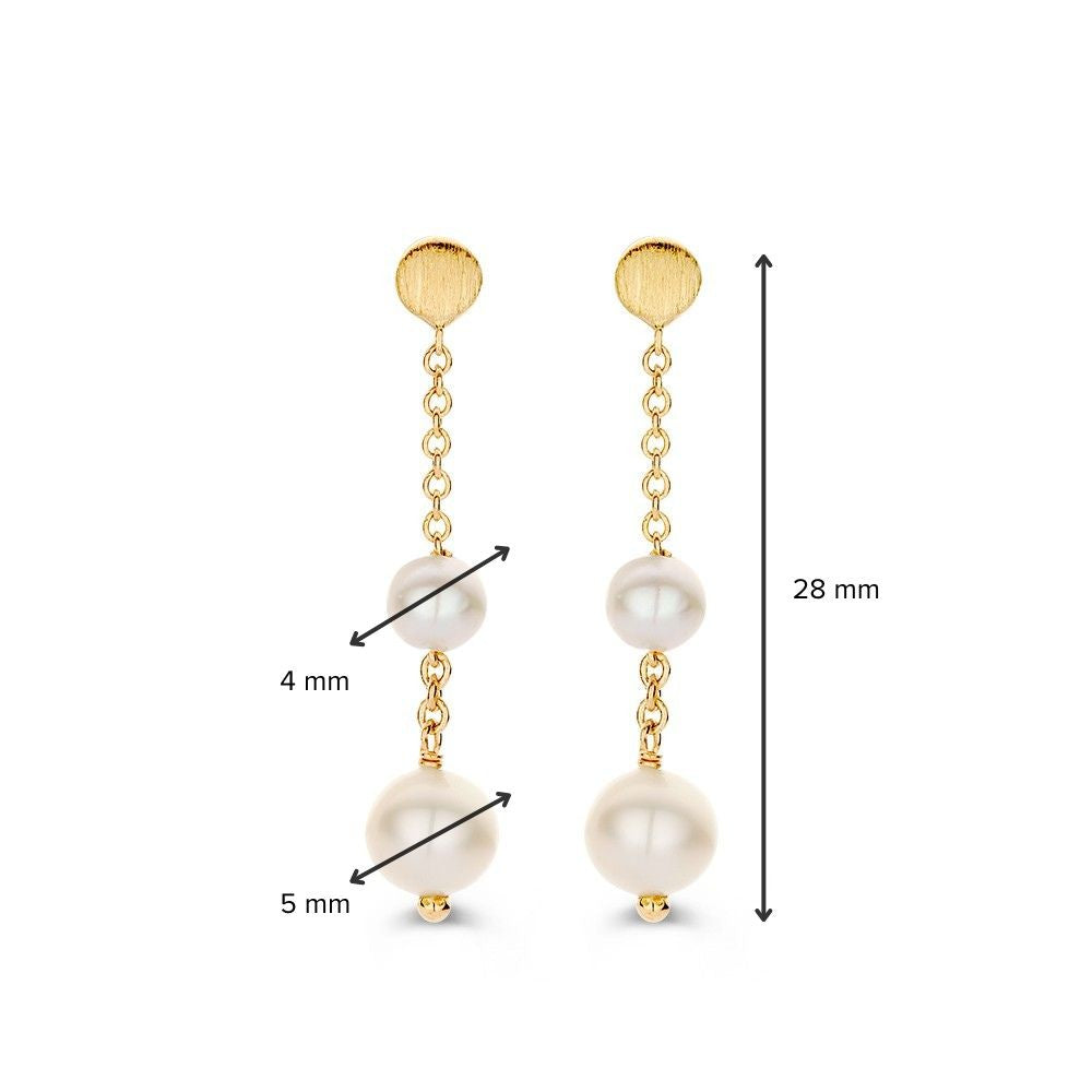 Aros de oro amarillo con perlas y elemento de oro mate de 14 quilates
