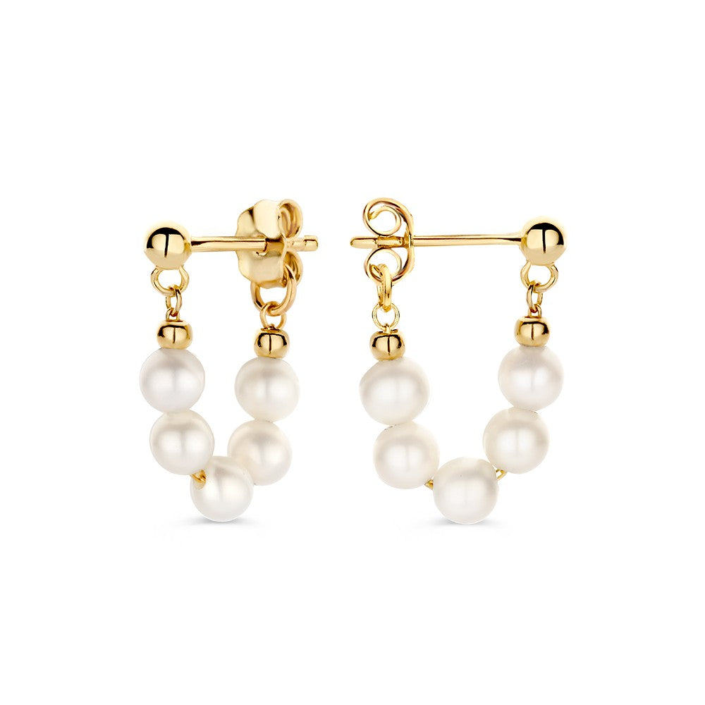 Pendientes de oro con collar de perlas de 14 quilates