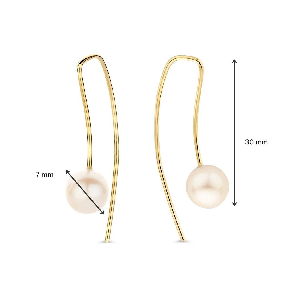 Pendientes de oro llamativos con perla en diseño elegante 14 quilates