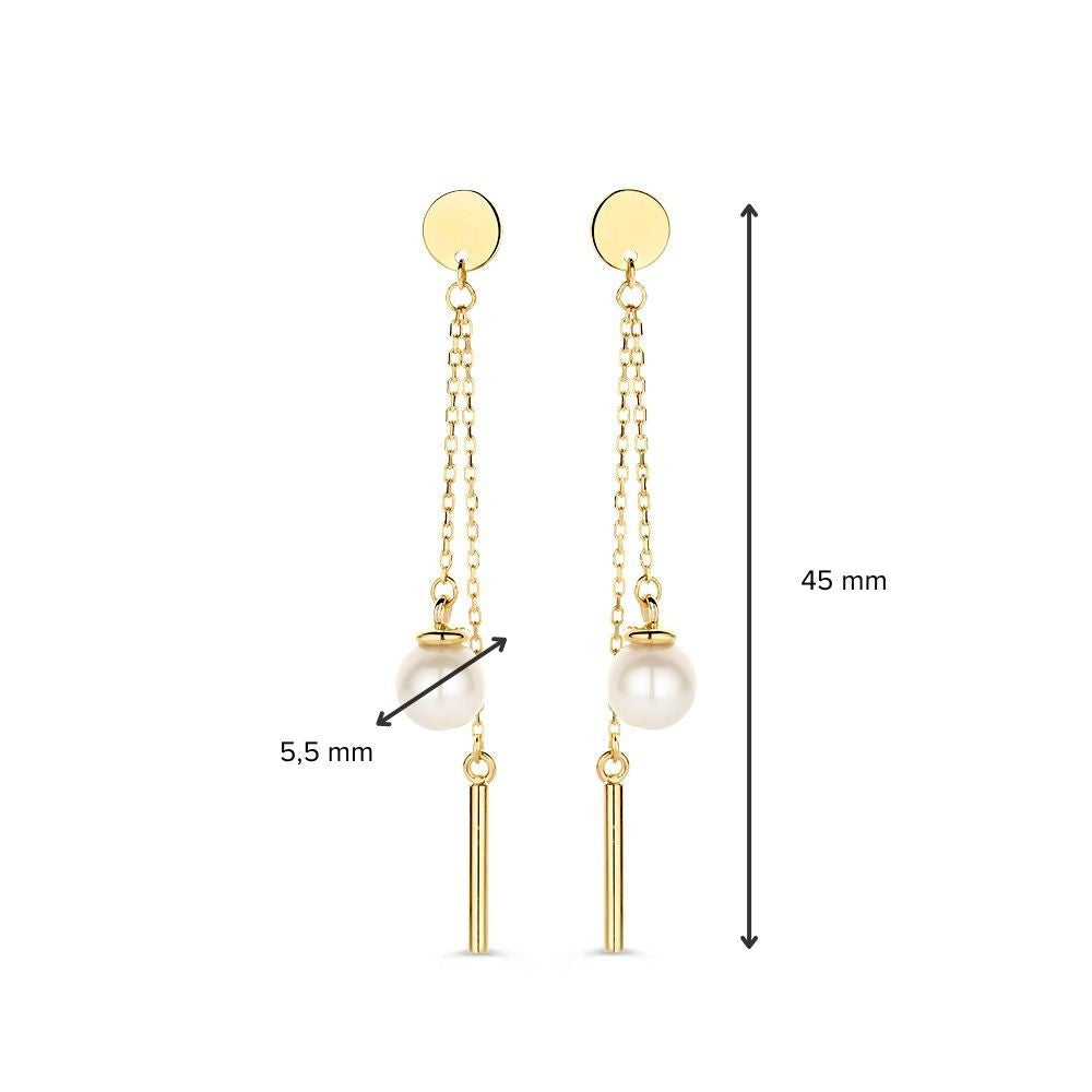 Pendientes de juego de oro con perla y barra de oro de 14 quilates