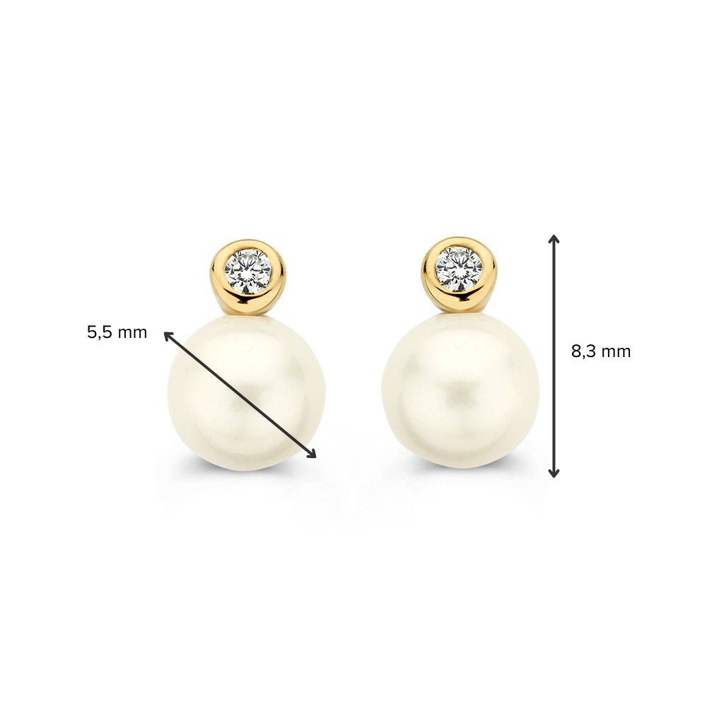 Pendientes de oro con perla y circonita de 14 quilates