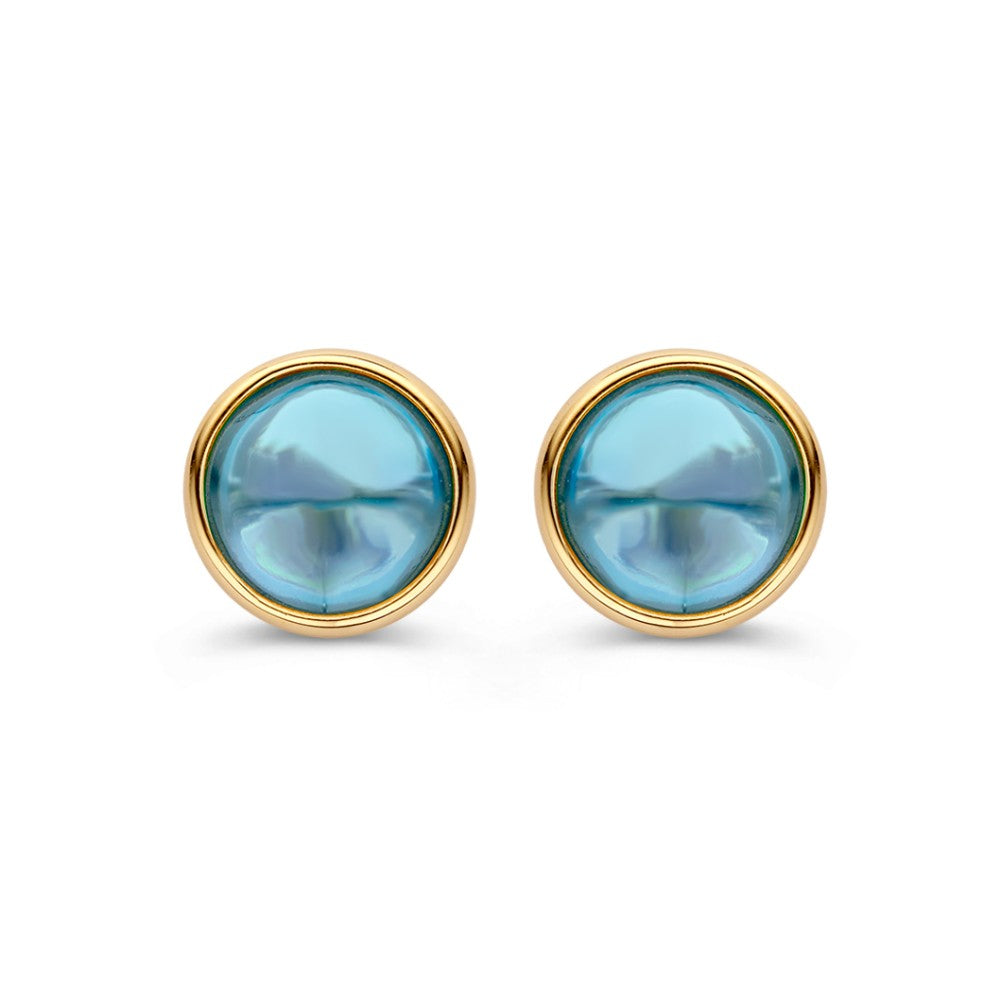 Pendientes de oro amarillo de 14 quilates con topacios brillantes en forma redonda.