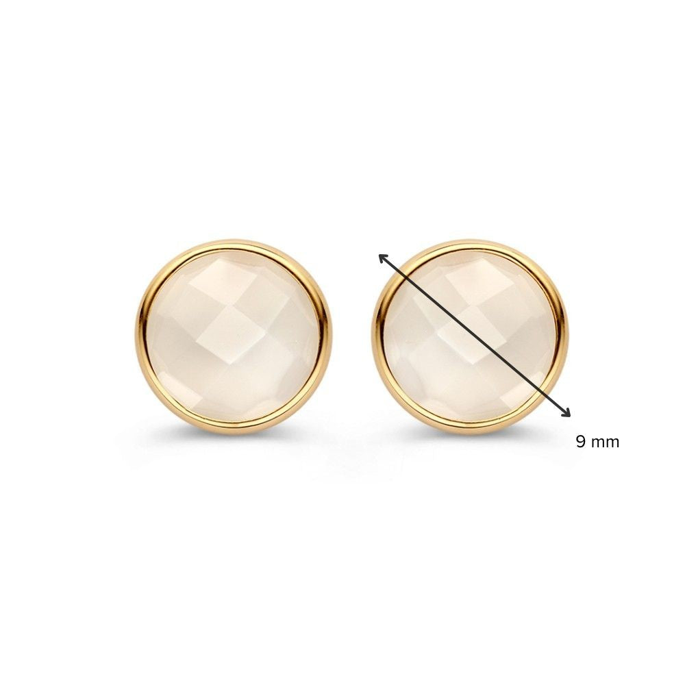Elegantes Aros de Oro Amarillo con Piedra Lunar Blanca – 14 Quilates