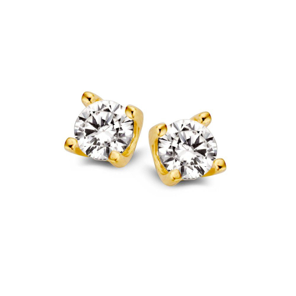 Pendientes de oro amarillo de 14 quilates con circonitas, modelo solitario, con diseño redondo.