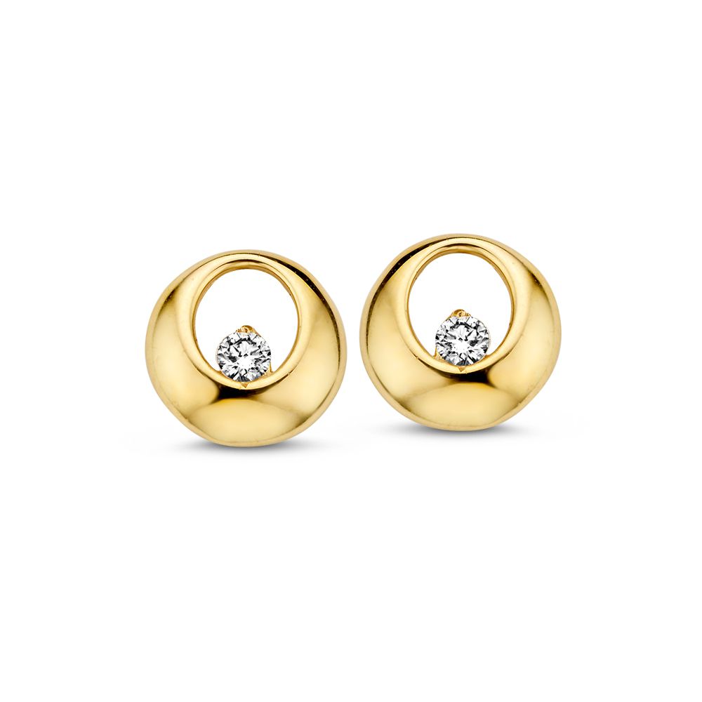 Pendientes de oro amarillo de 14 quilates con circonitas, de forma sutil y elegante.