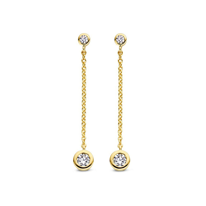 Geelgouden Oorstekers met Zirkonia's – 14 Karaat, Elegante Hangende Design