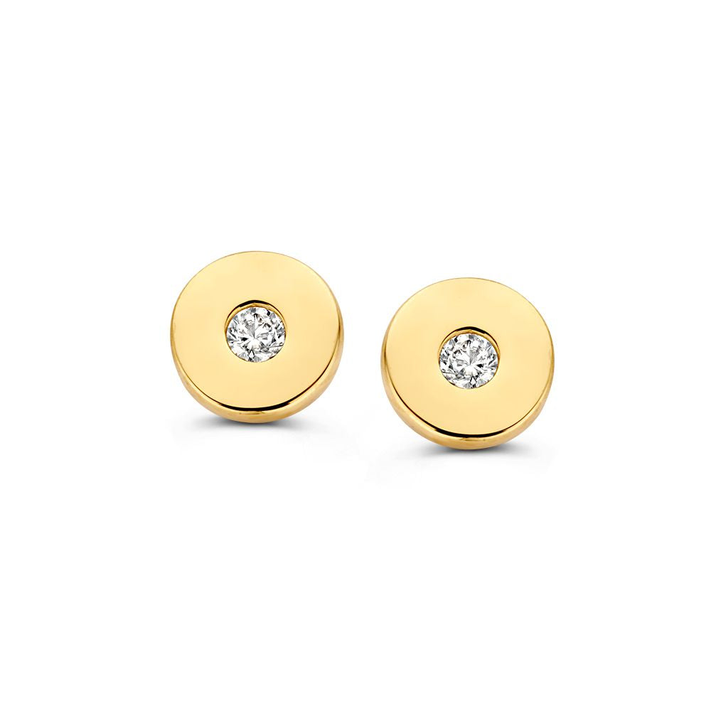 Pendientes de oro amarillo de 14 quilates con circonitas en engaste redondo.